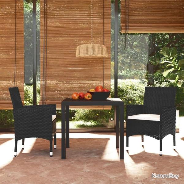 Ensemble � d�ner de jardin avec coussins 3 pcs poly rotin noir