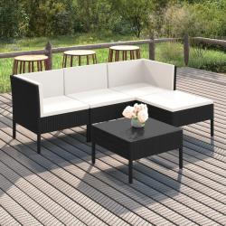 Salon de jardin 5 pcs avec coussins r&eacute;sine tress&eacute;e noir
