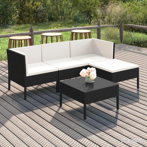 Salon de jardin 5 pcs avec coussins r�sine tress�e noir