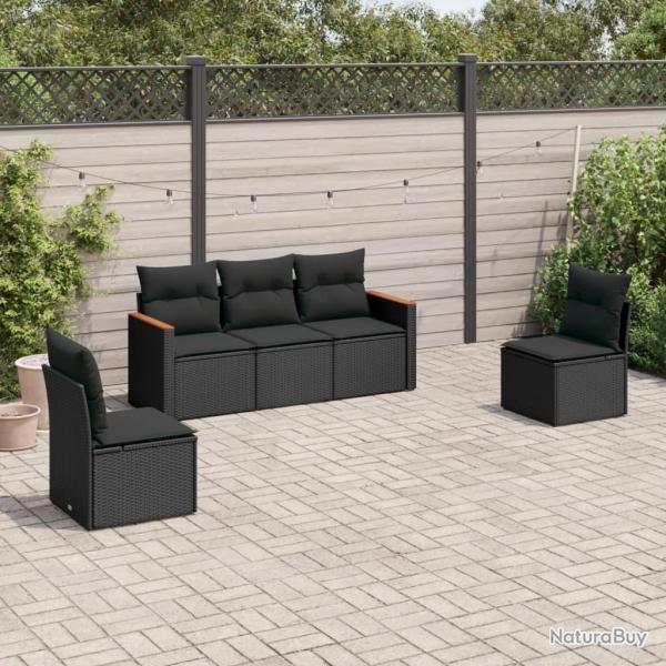 Salon de jardin 5 pcs avec coussins noir r�sine tress�e