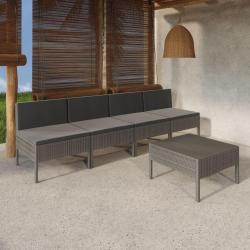 Salon de jardin 5 pcs avec coussins r&eacute;sine tress&eacute;e gris