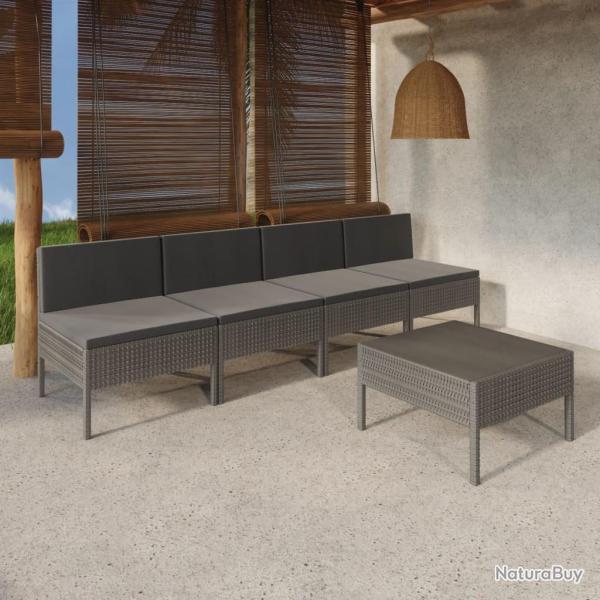 Salon de jardin 5 pcs avec coussins r�sine tress�e gris alsavelo