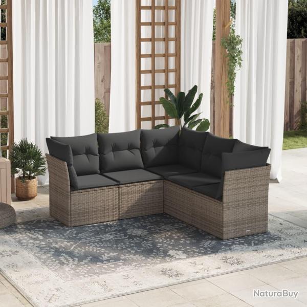 Salon de jardin 5 pcs avec coussins gris r�sine tress�e