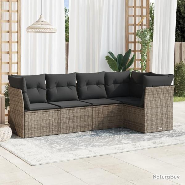 Salon de jardin 5 pcs avec coussins gris r�sine tress�e