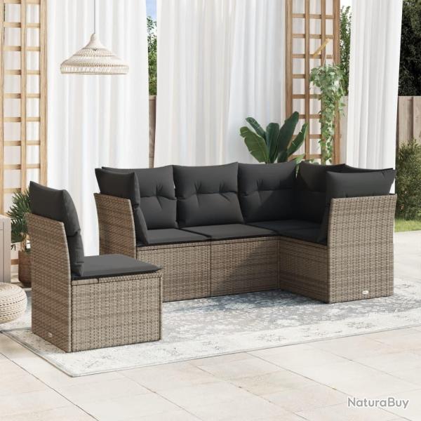 Salon de jardin 5 pcs avec coussins gris r�sine tress�e