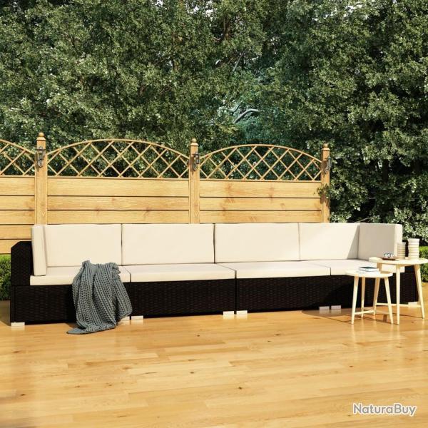 Salon de jardin 4 pcs avec coussins r�sine tress�e noir