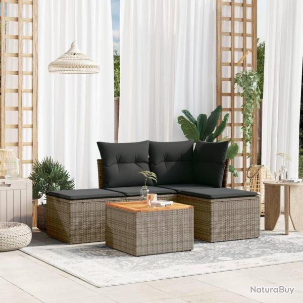 Salon de jardin 5 pcs avec coussins gris r�sine tress�e