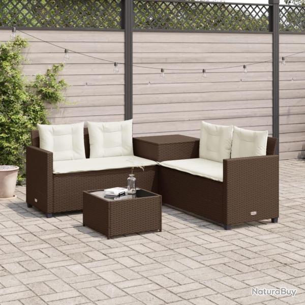 Canap� de jardin avec table et coussins en forme de L marron