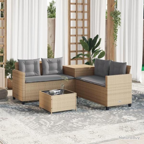 Canap� de jardin avec table et coussins en forme de L beige alsavelo