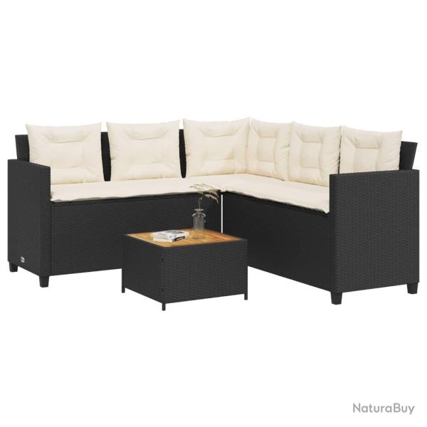 Canap� de jardin avec table et coussins en forme de L noir alsavelo