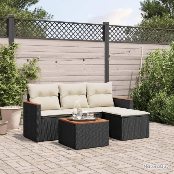 Salon de jardin 5 pcs avec coussins noir r�sine tress�e alsavelo