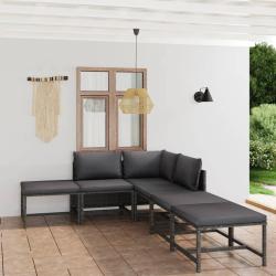 Salon de jardin 6 pcs avec coussins R&eacute;sine tress&eacute;e Gris