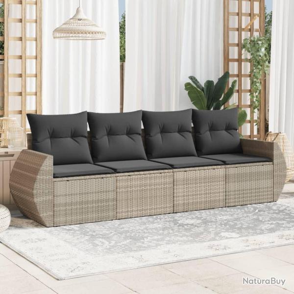 Salon de jardin 4 pcs avec coussins gris clair r�sine tress�e