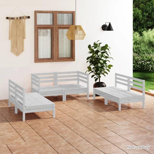 Salon de jardin 6 pcs Blanc Bois de pin massif alsavelo
