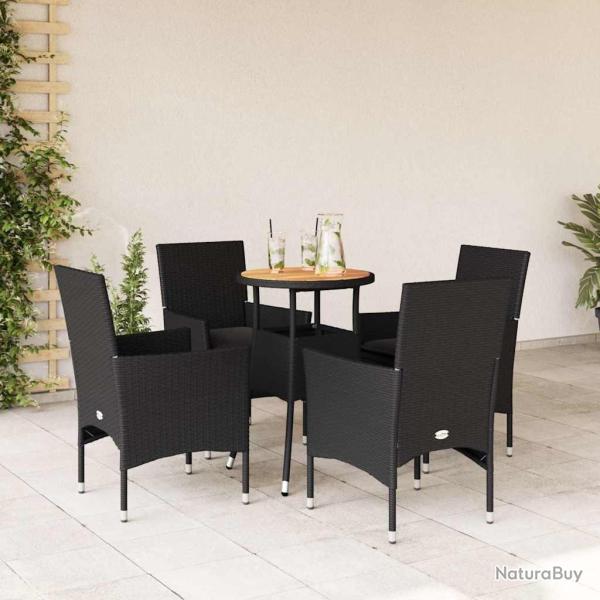 Ensemble � manger de jardin et coussins 5 pcs noir rotin acacia