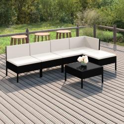 Salon de jardin 6 pcs avec coussins r&eacute;sine tress&eacute;e noir alsavelo