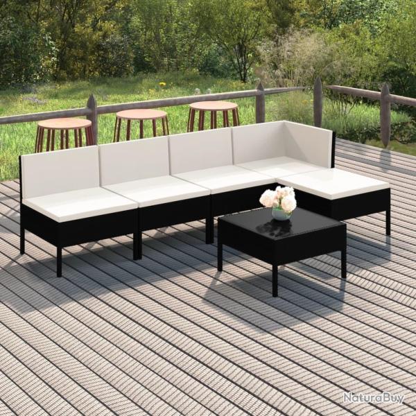 Salon de jardin 6 pcs avec coussins r�sine tress�e noir alsavelo