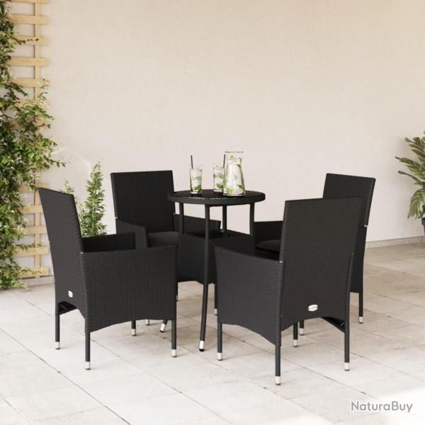 Ensemble � manger de jardin et coussins 5 pcs noir rotin verre