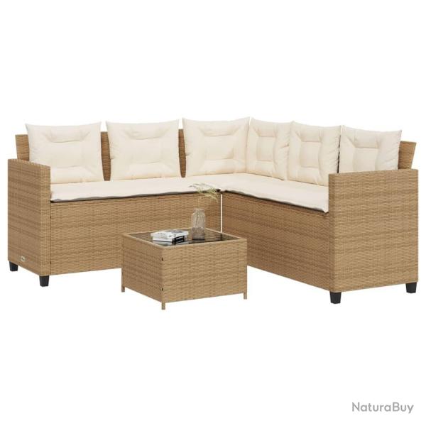 Canap� de jardin avec table et coussins en forme de L beige alsavelo