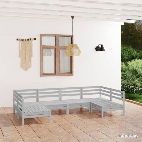 Salon de jardin 6 pcs Blanc Bois de pin massif alsavelo