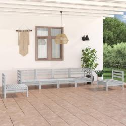 Salon de jardin 6 pcs Blanc Bois de pin massif