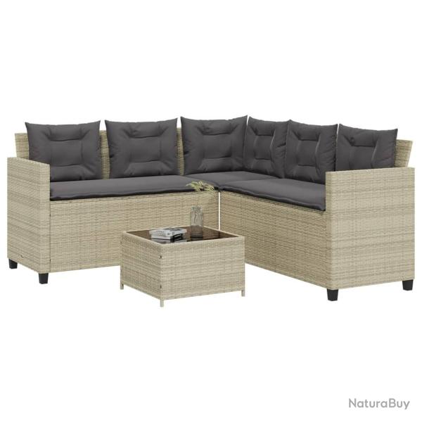 Canap� de jardin et table et coussins en forme de L gris clair