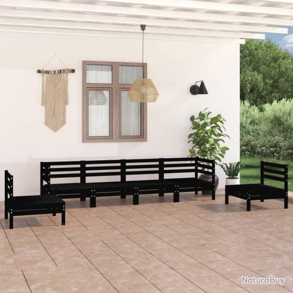 Salon de jardin 6 pcs Noir Bois de pin massif alsavelo