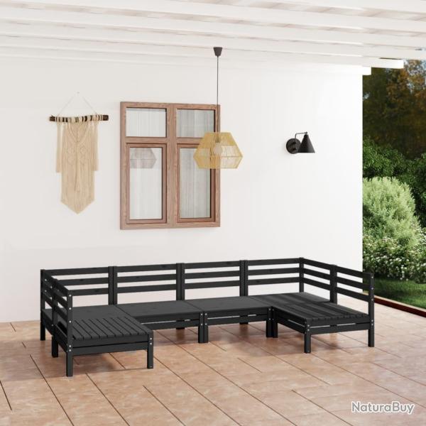 Salon de jardin 6 pcs Noir Bois de pin massif alsavelo