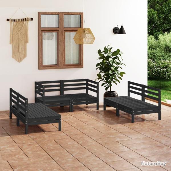Salon de jardin 6 pcs Noir Bois de pin massif alsavelo