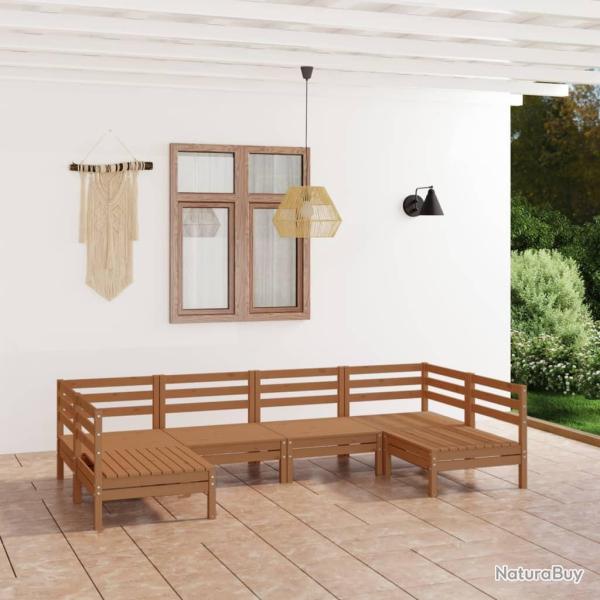 Salon de jardin 6 pcs Marron miel Bois de pin massif