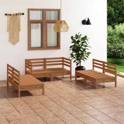 Salon de jardin 6 pcs Marron miel Bois de pin massif alsavelo