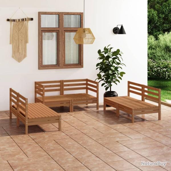 Salon de jardin 6 pcs Marron miel Bois de pin massif alsavelo