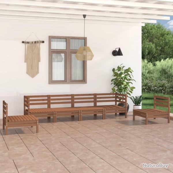 Salon de jardin 6 pcs Marron miel Bois de pin massif