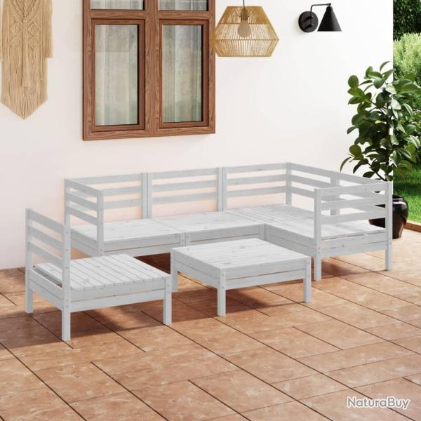 Salon de jardin 6 pcs Bois de pin massif Blanc