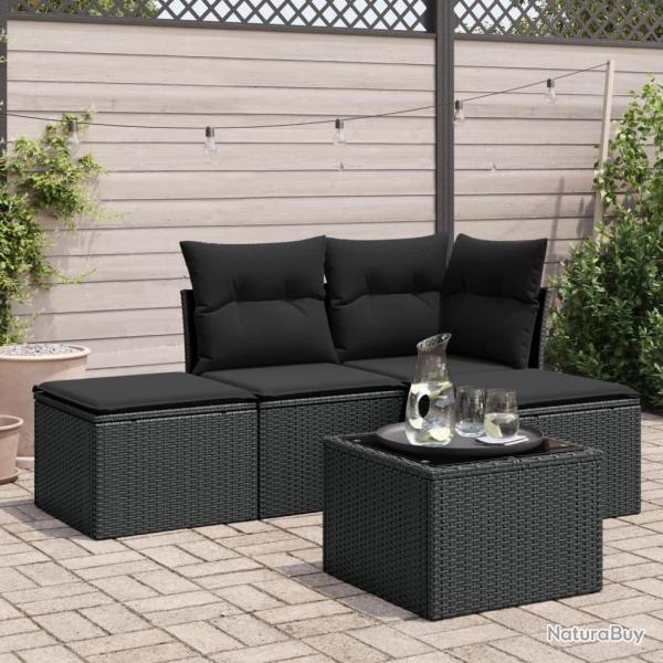 Salon de jardin 5 pcs avec coussins noir r�sine tress�e