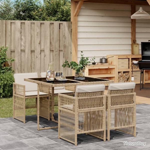 Ensemble � manger de jardin avec coussins 5pcs Beige poly rotin