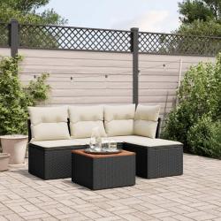 Salon de jardin 5 pcs avec coussins noir r&eacute;sine tress&eacute;e