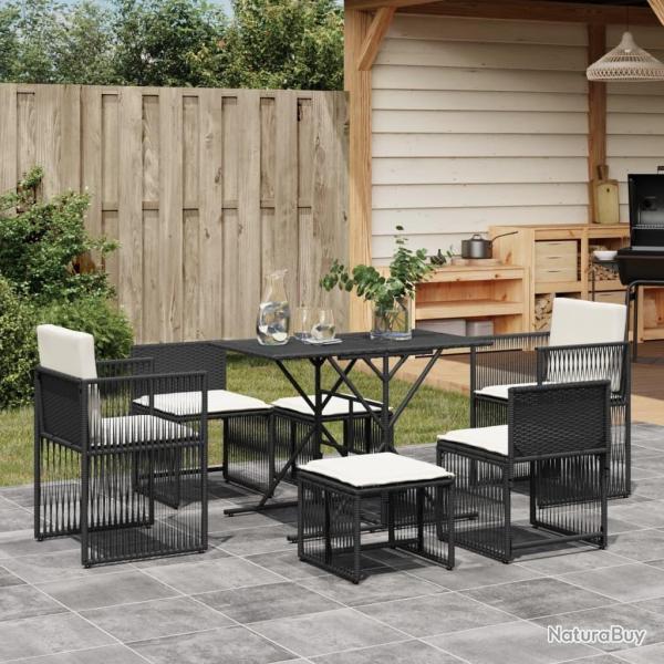 Ensemble � manger de jardin coussins 7 pcs noir r�sine tress�e