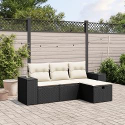Salon de jardin 4 pcs avec coussins noir r&eacute;sine tress&eacute;e alsavelo
