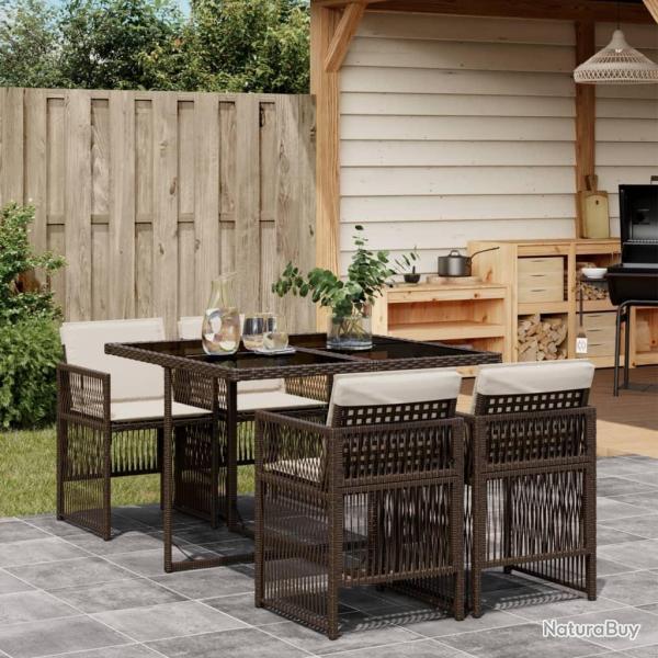 Ensemble � manger de jardin 5 pcs et coussins marron poly rotin alsavelo