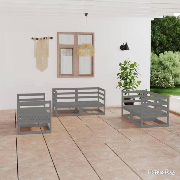 Salon de jardin 6 pcs Gris Bois de pin massif alsavelo