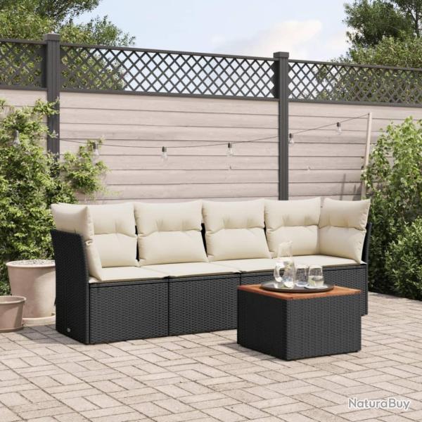 Salon de jardin 5 pcs avec coussins noir r�sine tress�e