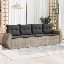 Salon de jardin 4 pcs avec coussins gris clair r&eacute;sine tress&eacute;e