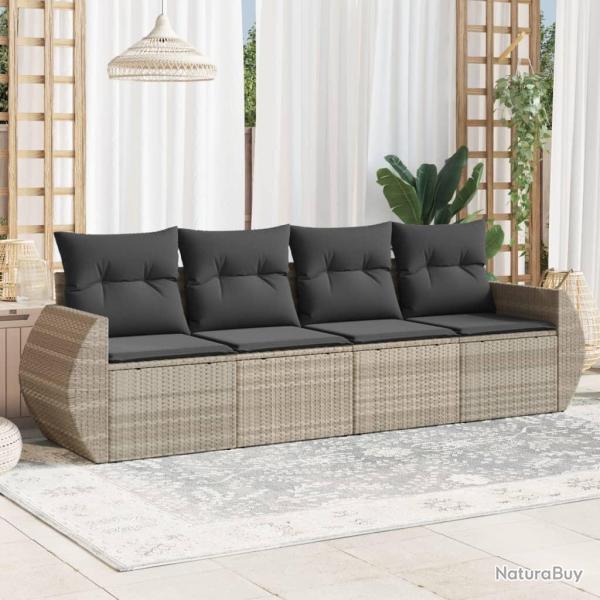 Salon de jardin 4 pcs avec coussins gris clair r�sine tress�e