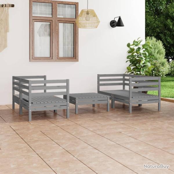 Salon de jardin 5 pcs Gris Bois de pin massif alsavelo