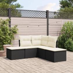 Salon de jardin 5 pcs avec coussins noir r&eacute;sine tress&eacute;e