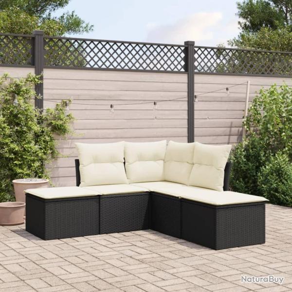 Salon de jardin 5 pcs avec coussins noir r�sine tress�e alsavelo