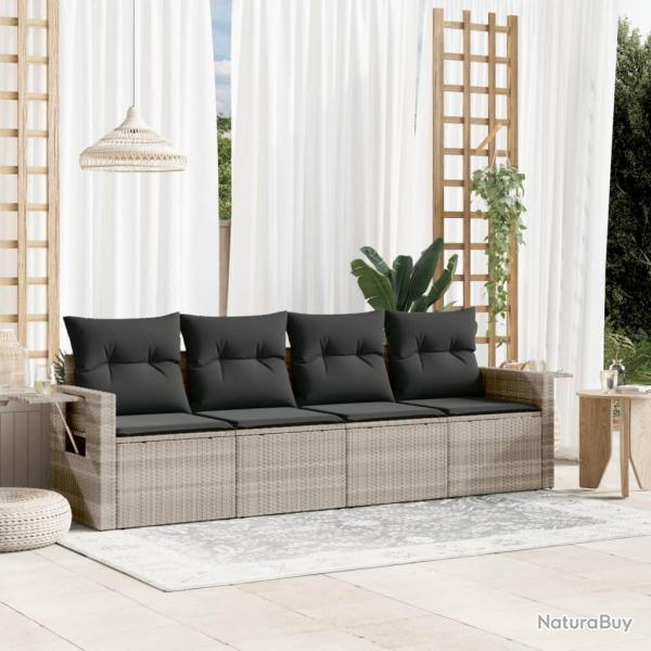 Salon de jardin 4 pcs avec coussins gris clair r�sine tress�e
