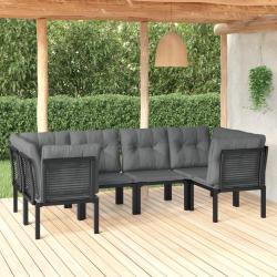 Salon de jardin 6 pcs noir et gris r&eacute;sine tress&eacute;e alsavelo