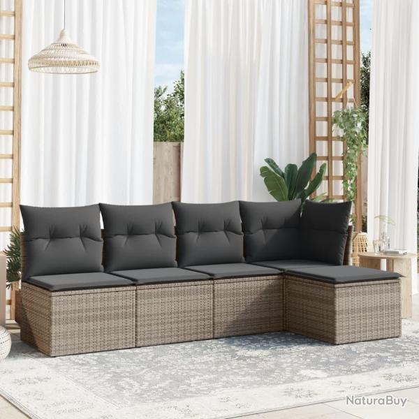 Salon de jardin 5 pcs avec coussins gris r�sine tress�e